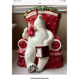 Blue Sky Heather Goldminc Christmas Sleeping Polar Bear Cookie Jar W/Lid